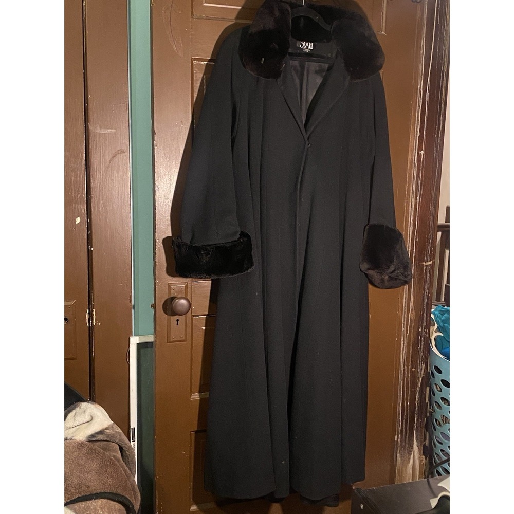 Searle Wool Cashmere Collared 2 Button Wool Cuffs Overcoat Black Long Size 10